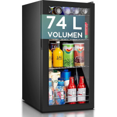 Heinrich´s HEINRICHS Drinks Fridge, Mini Fridge with Glass Door, Compact and Quiet: 40 dB, LED Interior Lighting, Perfect for Office, Camping, Garden, 5 to 18 °C, (74 Litres/3 Shelves/40 db)