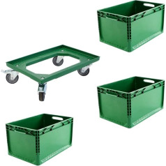 Set of 3 Euro Boxes + Trolley Transport Trolley Euro Container Storage Box Green Box Storage Box Stacking Box Euro Box Green