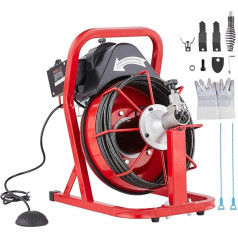 VEVOR Pipe Cleaning Machine 50 ft x 3/8 Inch, Automatic Pipe Cleaning Spiral, 250 W Electric Pipe Cleaning Machine with 4 Cutters and Air-Activated Foot Switch for 2 Inch to 4 Inch Pipes