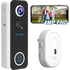 4MP WLAN Doorbell with Camera Wireless Bextgoo Wireless Bell with Camera with Battery 10000 mAh, 170° Field of View, PIR Motion Detection, Night Vision, Supports Alexa, SD/Cloud/IP67
