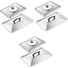 iplusmile 3 Sätze Deckel Aus Edelstahl Abdeckung Für Grill Küchenzubehör Lebensmittelbehälter Mit Deckel Automatisch Rechteckiger Topfdeckel Fettspritzschutz Für Pfanne Silver 2 Stück * 3