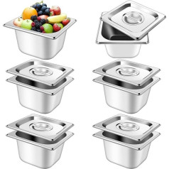 ULELE Gastronorm Pan Stainless Steel 1/6 with Lid Stainless Steel Tray Hot Cold Food Storage Container Stainless Steel Food Container Pot Pan 6 Pack