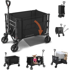 3 in 1 Bollerwagen Faltbar, 220lbs Klappbar Handwagen mit Rädern, 120L Transportwagen Faltbar, Umbaubar in Eine Bank, Einkaufstrolley Klappbar Allzweckwagen für Camping Garten Strand Sport, Schwarz