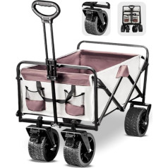 Bewinner Oversized Beach Trolley Foldable - 250 kg & 200 L, 600D Oxford Cloth Folding Handcart, Tank Tyres Beach Wagon with Adjustable Handle and Mesh Cup Holder for Camping