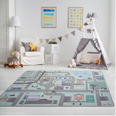 Feeti Floor Pastel Street Play Mat, 1.4 x 2.0 m, Ökotex 100, Odourless, Non-Slip, High-Quality Children's Room Rug, Car Rug