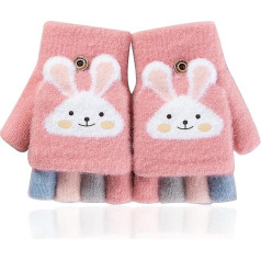 1 Pair Children's Rabbit Gloves, Fingerless Gloves, Pink Gloves, Cartoon Gloves for Girls, Warm Folding Gloves, Suitable for Winter, pink