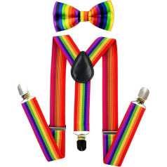TRIXES 2 x Rainbow Bow Tie and Braces - Elastic Y-Shape Braces - Accessories for Pride Events and Party Dress-up