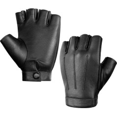 Kiiwah Leather Gloves Fingerless for Men Women Winter Leather Car Gloves Touchscreen Fingerless Gloves Black Punk Half Finger Motorcycle Gloves for Driving Training Outdoor