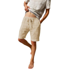 LVCBL Men's Linen Shorts, Lightweight, Breathable Summer Shorts, Plain, Loose Fit, Short Casual Trousers