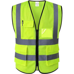 HPHST High Visibility Safety Vest for Men and Women, Cycling Vest with Zip, Reflective Vest, Work Vest, Yellow
