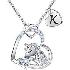 TINGN Unicorn Gifts for Girls Necklace, CZ Heart Unicorn Chain Girls Women Gift Petite Unicorn Chain with Letter Chain Girls Unicorn Jewellery for Girls Birthday Gift for Girls