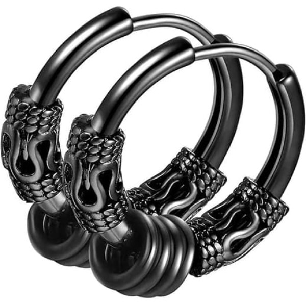 EAVUYIS Hoop Earrings, Medical Stainless Steel, Vintage Perforated Cartilage Jewellery, Hoop Earrings, Suitable for Men and Women, Punk Hip Hop Earrings, Hypoallergenic, Black