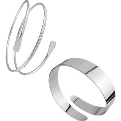 Hebterrka Pack of 2 Upper Bangle Silver Metal Spiral Cuff Bracelet for Women Irregular Wave Large Statement Bangle Jewellery for Parties