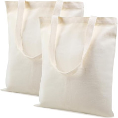 Vaktop Jute Bag, 40 x 35 cm Fabric Bag, Pack of 2 Cotton Bags, Unprinted, Fabric Bags for Painting, Fabric Bag, Shopping Bag with Two Long Handles for Sports, Shopping, Food, beige