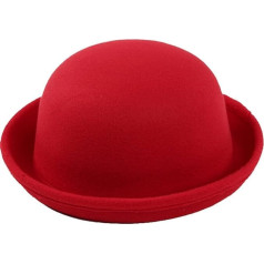 Butterme Kids Roll Brim Dura Cloche Bowler Hat Winter Wool Felt Fedora Billycock Cap Red