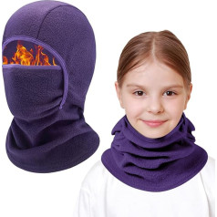 AYPOW Children's Balaclava Winter 4-13, Multifunctional Windproof Fleece Warm Ski Mask Cycling Face Mask Under Helmet Balaclava Hat with Neck Warmer for Boys Girls Winter Outdoor Sports
