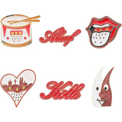 Pack of 6 Carnival Badges Red White Carnival Pin Cologne Hippie Heart Alaaf Pin Carnival for Theme Party, Children and Adults, Stainless Steel, No Gemstone