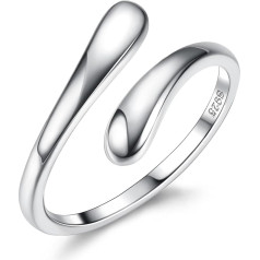 Diamday 925 Sterling Silver Rings Open Adjustable Silver Wedding Rings 925 Silver Promise Silver Ring Women's Simple Ring Teardrop Chunky Ring