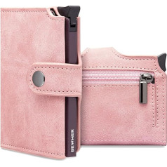 BEWMER v2 Shielded Slim Wallet with Coin Compartment for Men & Women, Card Holder, RFID Protection & Anti-Cloning, Wallet for Notes, Coins & 9 Credit Cards, Pink