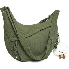 Micmores Shoulder Bag Crescent Bag Corduroy Crossbody Bags for Women, Multi Pockets Sling Bag Hobo Half Moon Bag Cross Body Bag for Travel Work Daily(Green)