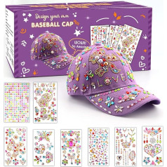 Gifts for Girls DIY Baseball Cap, Hat Design Yourself with Gemstone Stickers, Easter First Day of School Birthday Gift Girls 4 5 6 7 8 9 10 11 12 Years, Baseball Cap Craft Set for Children