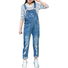 Wenchuang Children's Girls' Dungarees Jeans Jumpsuit Ripped Long Jeans