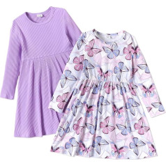 PATPAT Toddler Girls Dress Set Long Sleeve Dress School Girls Pack of 2 Dress Girls Festive with Butterfly Pattern for Birthday, Party, Banquet, Wedding, Holiday, Size 83-122