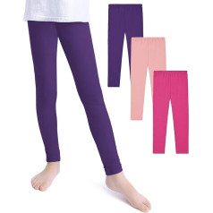 KEREDA Girls' Leggings, Long Sports Trousers, Children's Cotton Sports Trousers, Pack of 3