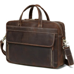 LANNSYNE Men's Genuine Leather 17 Inch Laptop Bag Briefcase Shoulder Bag, brown
