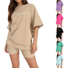 YCBMINGCAN Sportanzug Damen Kurzarm Trainingsanzug Set Tracksuit Rundhalsausschnitt Einfarbig Zweiteiler Zweiteiler Jogginganzug Loungewear Outfit Jogger Trainingsanzug Set Sport Outfit