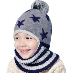 Vivi Idee Children's Slip-On Hat Scarf Hat Balaclava for Children from 4 Years Fleece Wool Hat Knitted Hat Winter Hat Boys