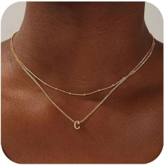 TINGN Gold Necklace with Letters, Layered 14K Gold Plated Tiny Monogram Letters A-Z Pendant Chain Choker Chain Gold Personalised Letter Chain for Women Girls Gold Jewellery Women