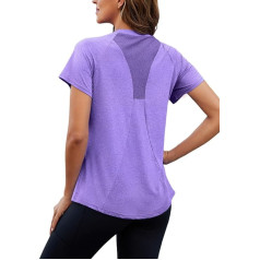 Nekosi Women's Short Sleeve Crew Neck Back Mesh Sports Tops Women's Elastic Lightweight Breathable Functional Shirt Suitable for Fitness Sports Running Yoga