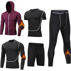 Lvguang Men's 5-Piece Sports Suit Set, Quick-Drying, Breathable Fitness Tights, Lightweight Zip, Soft Jogging Clothing, Winter Equipment, Thick Sports Suit