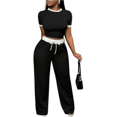 SweatyRocks Women's 2-Piece Short Sleeve T-Shirts and Trousers Set, Crop Top and Long Trousers, 2-Piece Leisure Suit