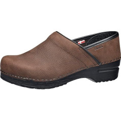 Sanita Professional closed clog, oiled leather, original handmade for women, anatomically shaped footbed with soft foam, brown, 38 EU