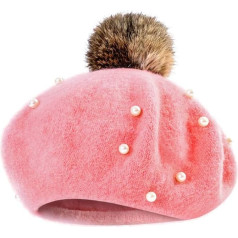 FeiliandaJJ 2-6 Years Beret Baby Hat Kids Girls Pearl Hair Ball Autumn Winter Warm Hat Cap, pink
