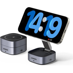 3v1 MagSafe Qi induktīvais lādētājs tālruņa austiņām ar USB-C portu - melns