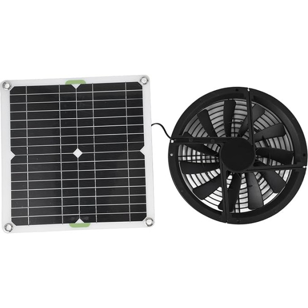 banapoy Solar Panel Fan Kit, 10 in 100 W 12 V Solar Module with Double Solar Fan, Waterproof Portable Round Fan for Camping, Greenhouse, Garden Arbour, Chicken Coop