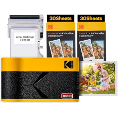 KODAK Mini 2 ERA 4PASS Mobile Photo Printer (5.3 x 8.6 cm) Photo Printer + 8 Sheets Included + 60-Sheet Cartridge, Yellow