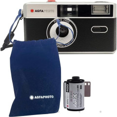 AgfaPhoto Analogue 35 mm Photo Camera Black Set (B+W Film + Battery)