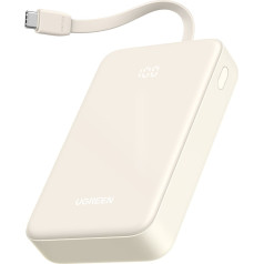 Powerbank 20000mAh 22,5W USB-C USB-A Iebūvēts USB-C kabelis - balts