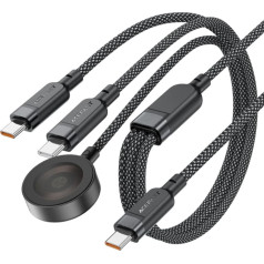 Acefast 3v1 kabelis USB-C - 2x USB-C kabelis / Apple Watch Qi lādētājs 480Mb/s 100W 1,2 m - melns
