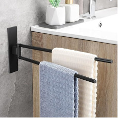 Towel Rail No Drilling Black Matt 180° Swivel Towel Rail Self-Adhesive Towel Rail 304 Stainless Steel Bath Towel Holder Double Towel Holder 39 cm