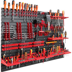 Tool Wall, 115 x 78 cm, Perforated Workshop Wall with Set of 58 Tool Holders, Plastic Shelf, Garage, Workshop Wall Shelf