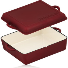 Mahlzeit Cast Iron Enamelled Roasting Dish 10.5 Litres Rough Surface Dark Cherry Roasting Dish 2-in-1 with Frying Pan Roasting Dish with Lid Oven Safe Enamel Roasting Dish Bread Pot