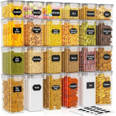 Food Storage Containers - 24 Pieces Airtight Storage Jars with Lids BPA Free Kitchen Storage Containers for Flour, Sugar, Grains & Baking Accessories, 33.6L Large Set Including 24 Labels & 1