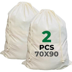 LYRVON Premium Pack of 2 Cotton Laundry Bags - Large 100 L Fabric Bags with Drawstring, Durable Laundry Bags for Dirty Laundry, Oeko-Tex® Certified, Travel Laundry Bags (2, 70 x 90)