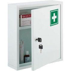 Relaxdays Medicine Cabinet, Lockable Pharmacist Cabinet, for Medicines, H x W x D: 36 x 31.5 x 10 cm, Hanging, White/Green, Steel