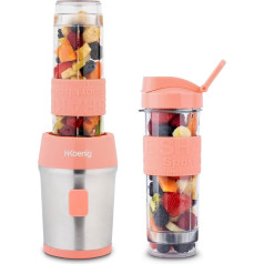 H.Koenig Mini Blender Transportable Compact 570 ml SMOO10 without BPA Powerful 300 W Smoothie Blender 2 Portable Bottles 4 Stainless Steel Blades Raspberry Pink